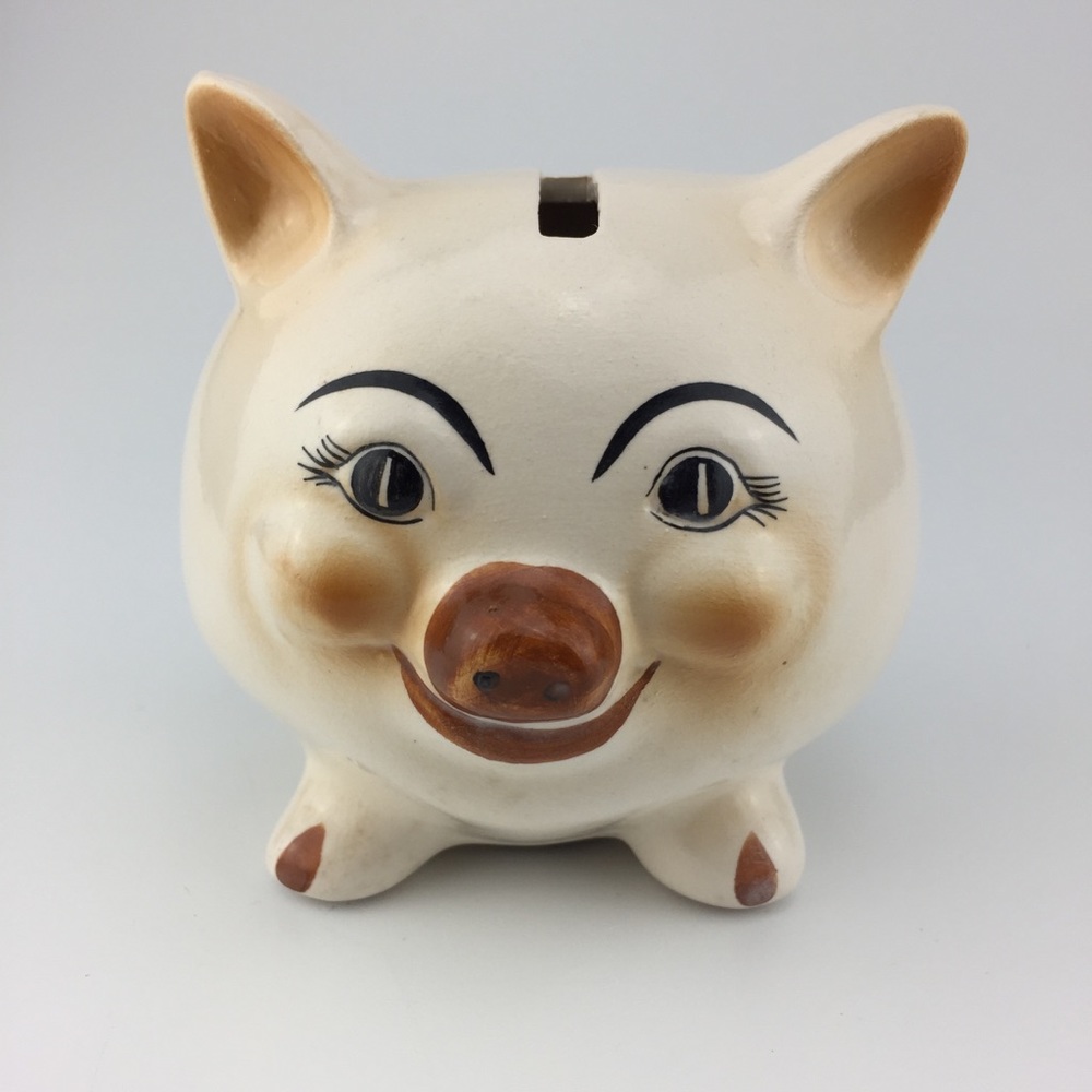 Vintage handpainted Ceramic piggy bank w stopper